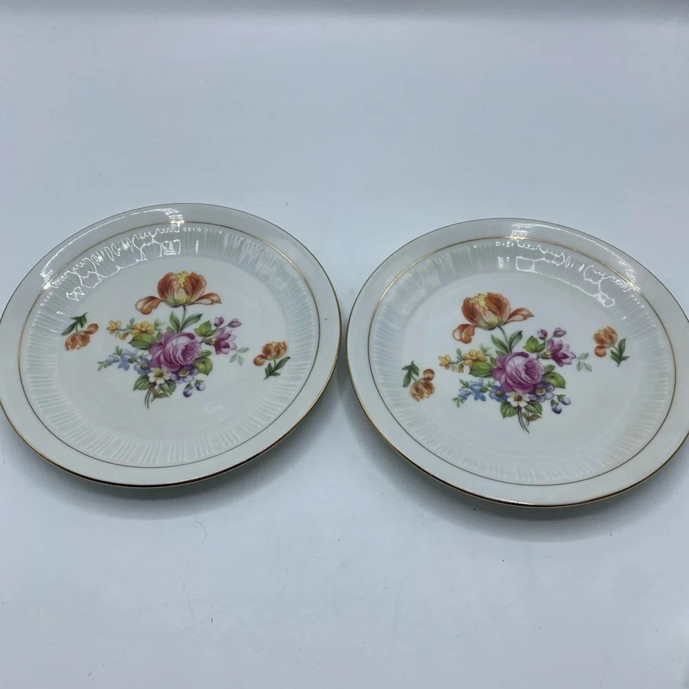 CP German Democratic Republic Floral Salad Plates Floral Gold Trim Rose Set of 2